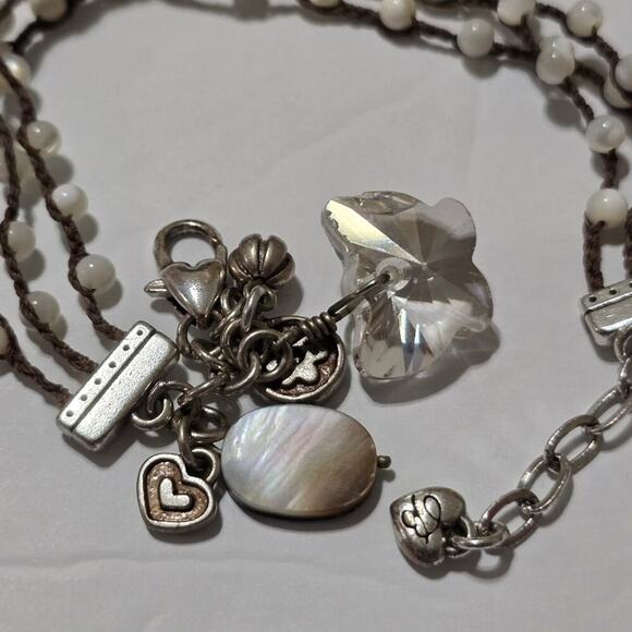Brighton‎ Bracelet Charm White Bead Karma Silver Hearts Crystal Boho Jewelry - Picture 4 of 5